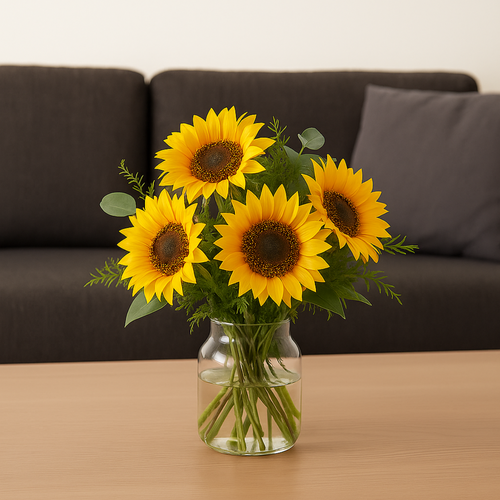 Flourify - Kunstbloem - Zonnebloem - 66 cm - Bundel van 8 stuks