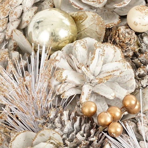 Mica Decorations Kerstkrans Hanley H9 x Ø45 cm - Deurkrans met Dennenappels - Kerst Krans Deur en Tafel - Multifunctionele Kerstversiering - Wit