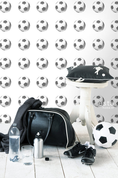 ESTAhome behang voetballen zwart en wit - 53 cm x 10.05 m - 138829
