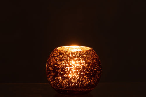 J-Line windlicht Bol Craquelé Parel Effect - glas - bruin - small - 2 stuks - vtwonen shop