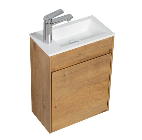Badplaats Toiletmeubel Sinta 40 x 22 cm – Eiken – Fonteinmeubel met Witte Wastafel
