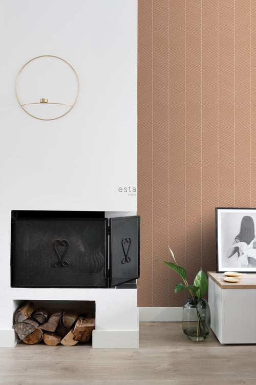 ESTAhome behang visgraat-motief licht terracotta - 53 cm x 10.05 m - 139357