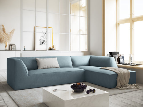 Micadoni rechter hoekbank Ruby 4-zits, ribfluwelen, lichtblauw - 180x273x69cm