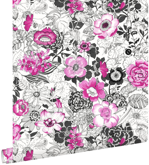 ESTAhome behang bloemen roze en zwart - 53 cm x 10.05 m - 138504