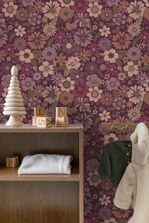 ESTAhome behang retro bloemen mauve paars - 50 x 900 cm - 131638