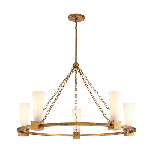 Zylindrische Pendelleuchte, modernes Antik-Gold, 5 x E27