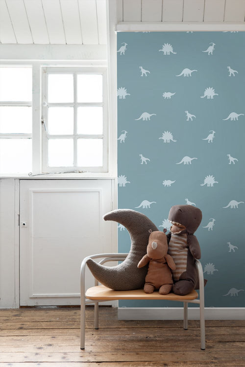 ESTAhome behang dinosaurussen lichtblauw - 50 x 900 cm - 131803