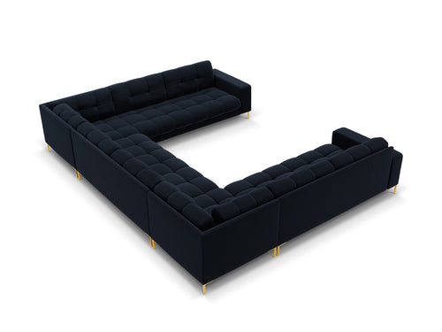 Cosmopolitan Design Panoramische bank Bali 9-zits, flueel, donkerblauw - 256x327x75cm