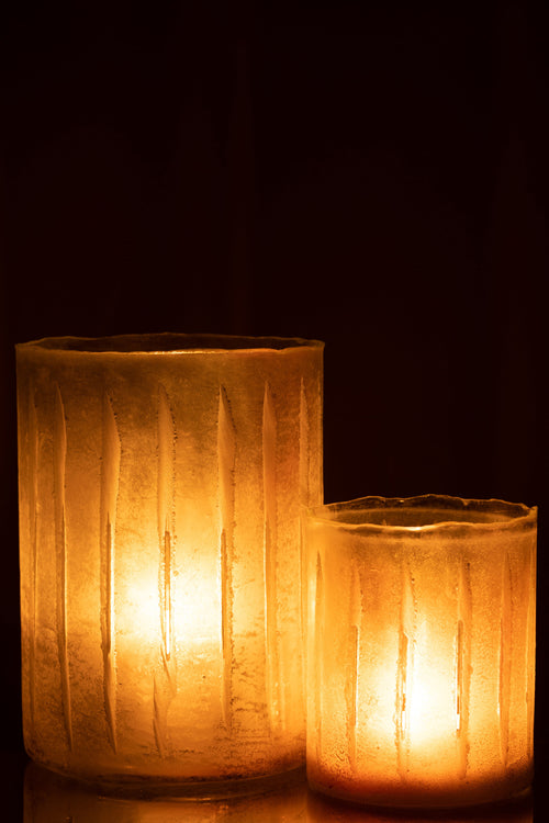 J-Line windlicht Strepen - glas - geel - large - vtwonen shop