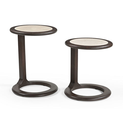 Starfurn Bijzettafel Vinn - Rond Bruin/Travertin - Set van 2