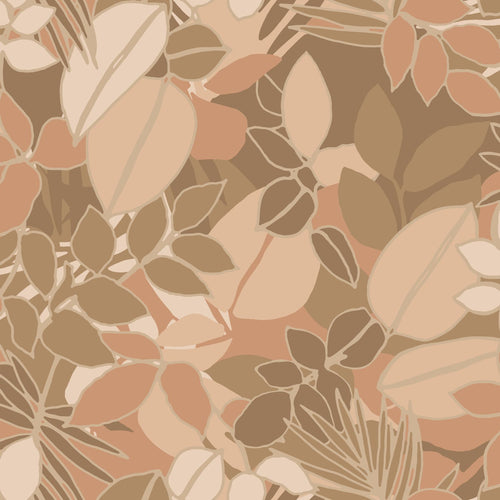 ESTAhome behang bladeren donker beige en terracotta roze - 50 x 900 cm - 139847 - vtwonen shop