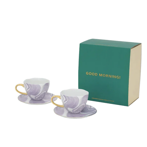 Urban Nature Culture Good Morning kopje Cappuccino/Tea en bord Valuri Violet - set van 4 - in cadeauverpakking