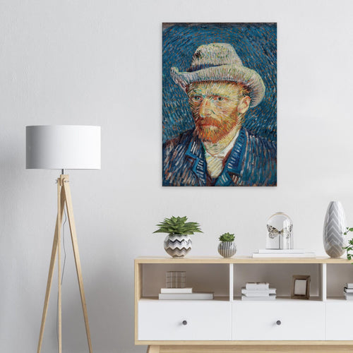 Artfulprints Canvas Vincent van Gogh – Zelfportret met grijze vilthoed canvas - 60x90 cm - Blauw