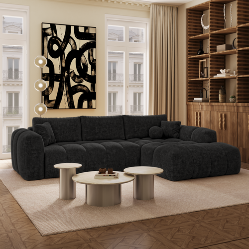 Premium Interiors - Rechthoekige hoekbank met slaapfunctie en opbergruimte SKY - kruisweefsel  donker antraciet 310cm