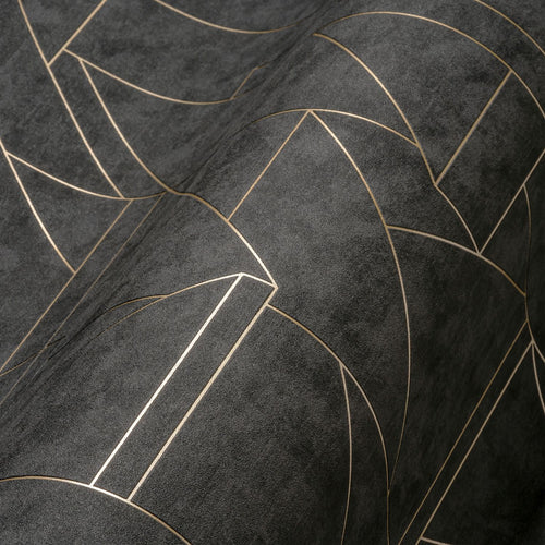 Livingwalls behang grafisch motief zwart en goud - 53 cm x 10.05 m - AS-391184 - vtwonen shop