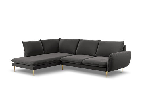 Cosmopolitan Design linker hoekbank Vienna 6-zits, flueel, donkergrijs - 185x275x95cm