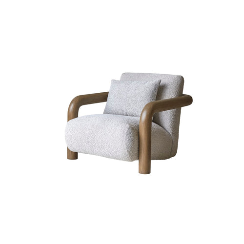 Tikamoon Lage fauteuil in massief mindihout en ecru stof - Beige