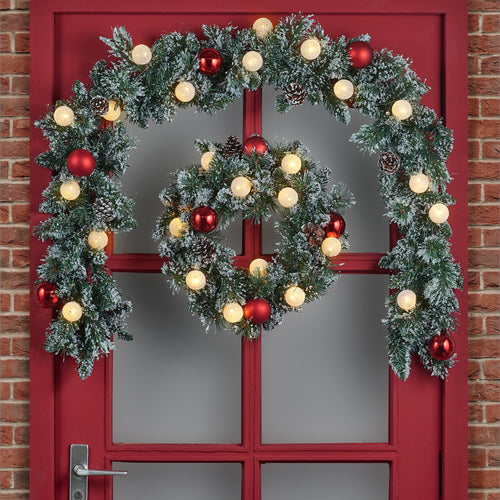 Black Box Trees Kaprun Kerstslinger - Kerst Slinger op Batterij en met Timerfunctie - Groen Frosted Rood - l180xd25cm