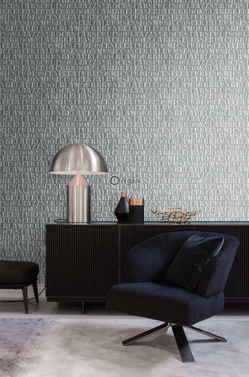 Origin Wallcoverings behang oude ijzeren zetletters lagunegroen - 53 cm x 10,05 m - 347595 - vtwonen shop