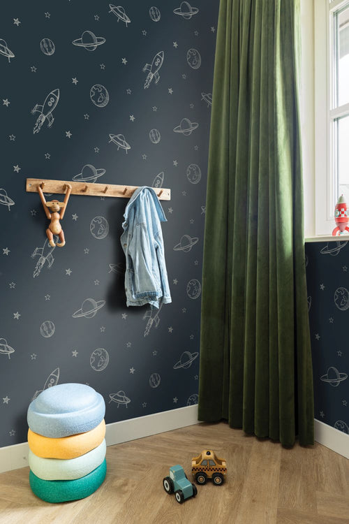 ESTAhome behang planeten in de ruimte donkerblauw - 53 cm x 10.05 m - 139422