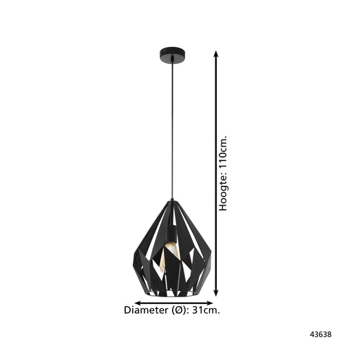 EGLO hanglamp Carlton 1 - e27 - ø 31 cm - zwart - vtwonen shop