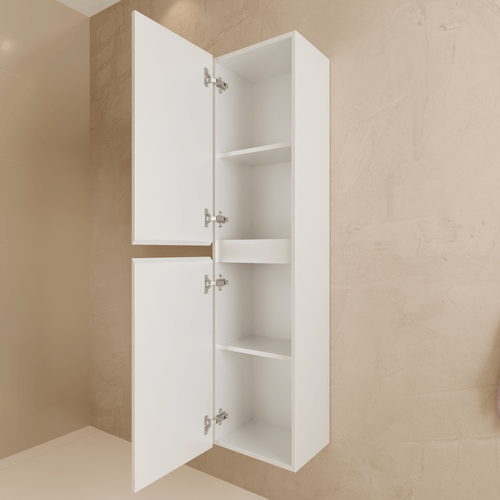 LOMAZOO badmeubelset Verona - met hoge kast & witte wastafel - glanzend wit - 60 cm