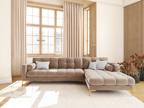 Cosmopolitan Design rechter hoekbank Bali 5-zits, flueel, beige - 185x293x75cm