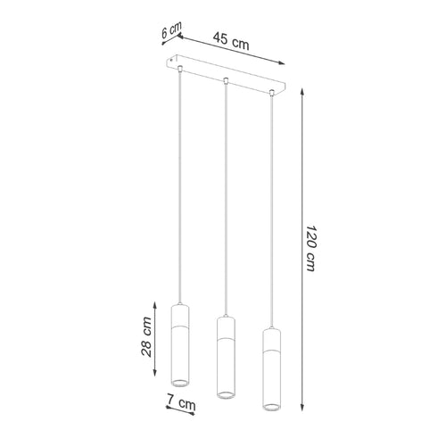 Sollux Lighting Hanglamp ZANE 3 grijs - 45x6x120cm