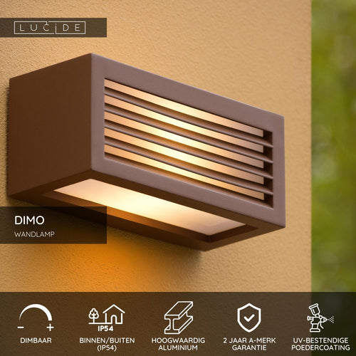 Lucide wandlamp DIMO - 1xE27 - Roest bruin