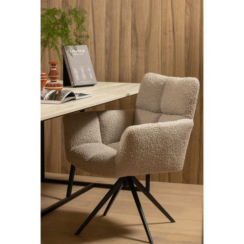 WOOOD draaistoelen Vinny - Bouclé - Zand - Set van 6