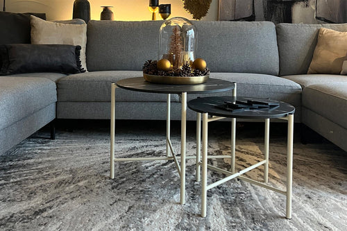 MaximaVida salontafel set Firenze 62 en 49 cm kruisframe ivoor - zwart HPL marmer look
