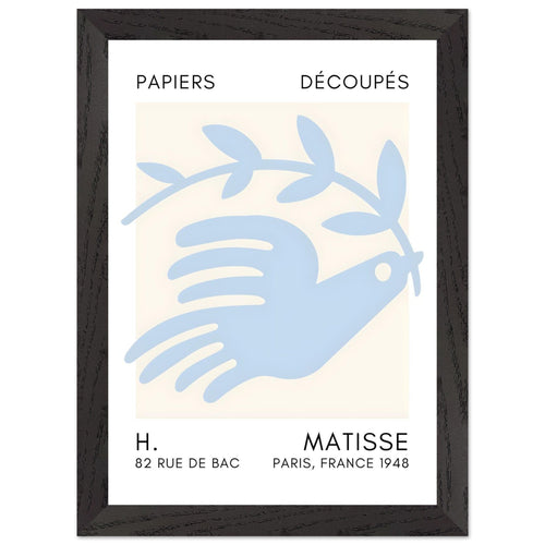 Artfulprints Poster met Lijst Matisse – Peace dove light blue   - A4 21x29.7 cm - Blauw