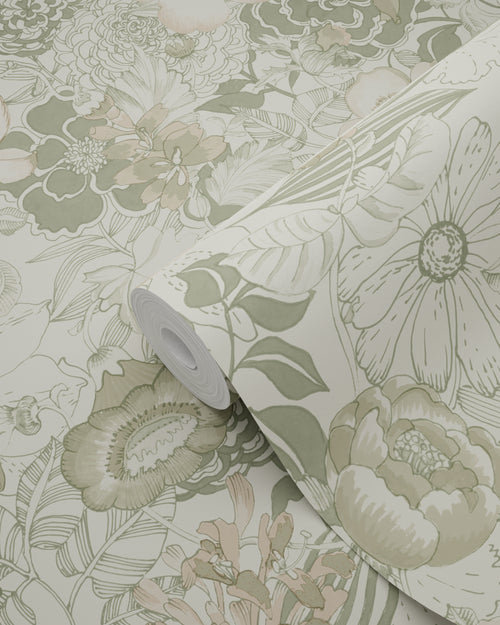 ESTAhome behang vintage bloemen vergrijsd groen - 50 x 900 cm - 139765 - vtwonen shop