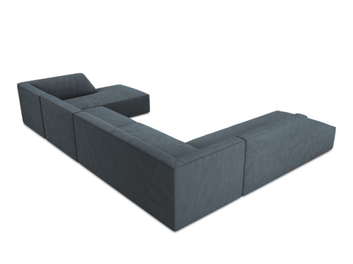 Micadoni Panoramische hoekbank links Ruby 7-zits, ribfluwelen, blauw - 273x366x69cm