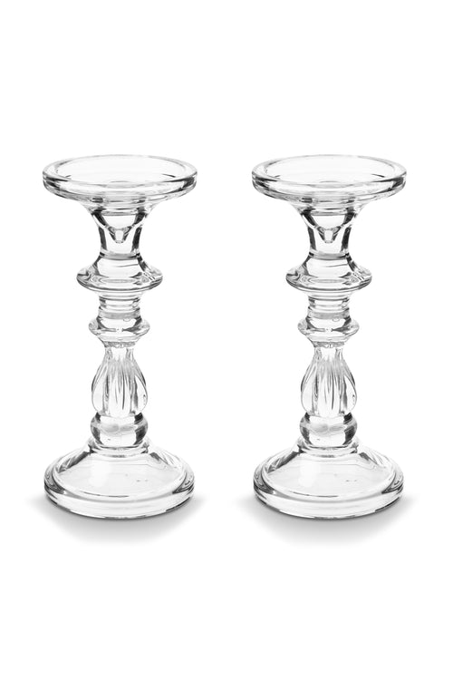 vtwonen Kandelaar - Set van 2 - Glas - Transparant - 10x21cm