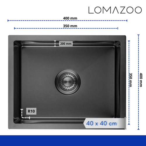 LOMAZOO spoelbak Boaz - RVS - antraciet/gun metal - 40 x 40 cm