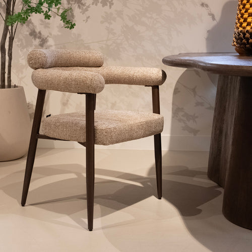 DÉJA Living Eetkamerstoel Lidingö - Taupe/Walnoot Stof - Set van 2