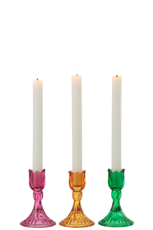 J-Line kandelaar Tulp - glas - mix - 3 stuks