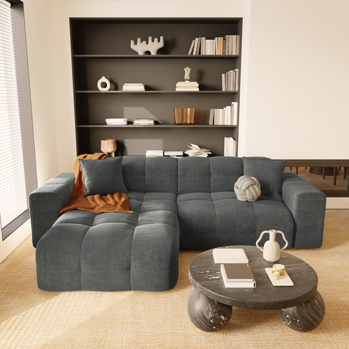 Sia Home - Hoekbanken links MAEL -  Fluweel - Grafiet grijs - 230cm - vtwonen shop