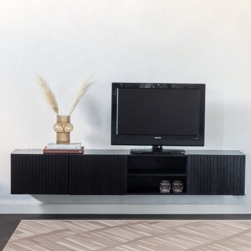 Giga Meubel Zwevend Tv-Meubel Roman - Zwart Mangohout - 200x40x35cm - vtwonen shop