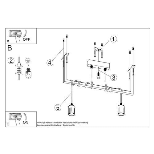 Sollux Lighting Kroonluchter SALAMANCA 2 zwart - 50x10x150cm