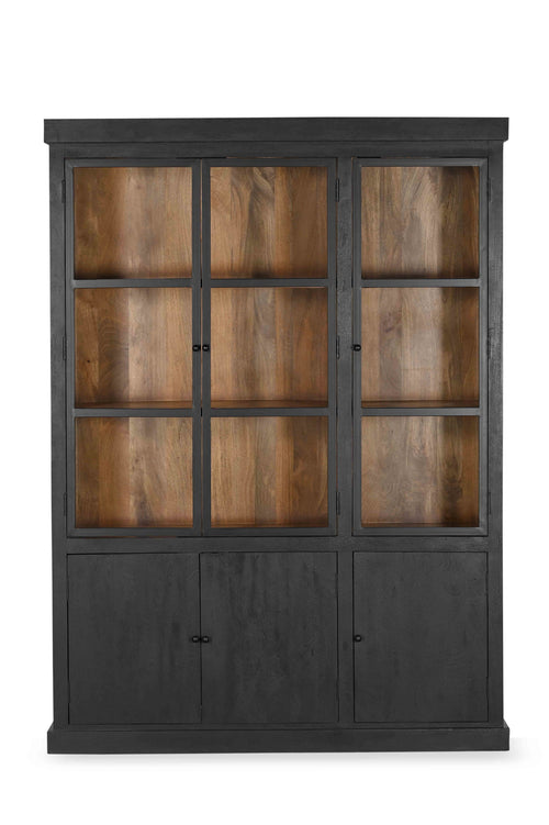 Giga Meubel Vitrinekast Rense - Mangohout/Metaal/Glas - Zwart - 160x40x220cm - vtwonen shop