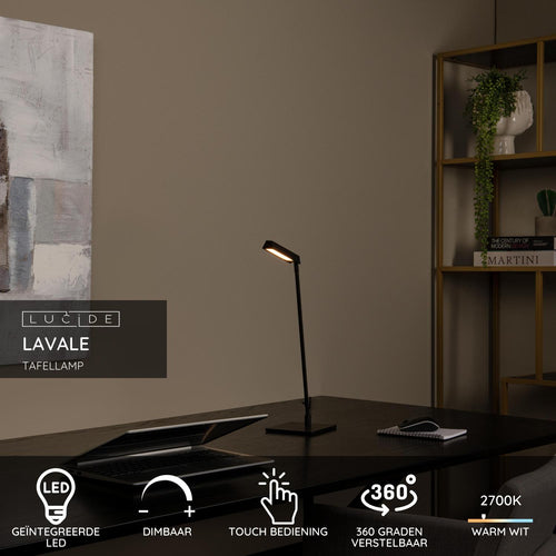 Lucide bureaulamp LAVALE - Geïntegreerde LED - Zwart - vtwonen shop