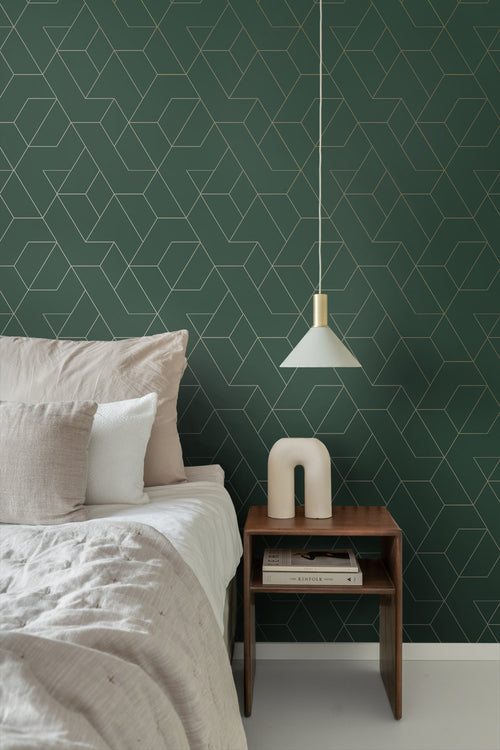 ESTAhome behang grafische lijnen groen en goud - 50 x 900 cm - 139948 - vtwonen shop