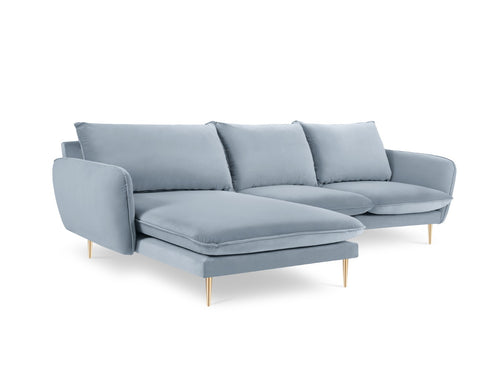 Cosmopolitan Design linker hoekbank Vienna 5-zits, flueel, lichtblauw - 170x255x95cm