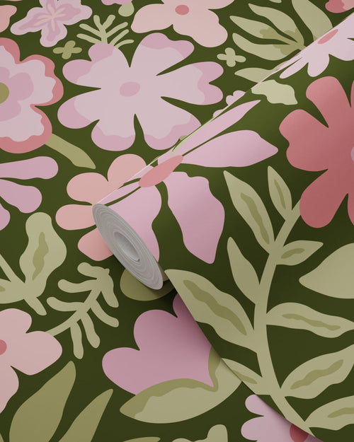 ESTAhome behang bloemetjes groen, roze en paars - 50 x 900 cm - 132293
