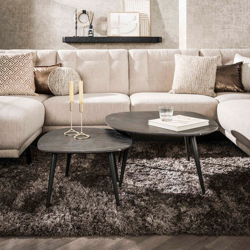 Giga Meubel Salontafel Rock - Keramieklook - Set van 2 - 85x79x40cm