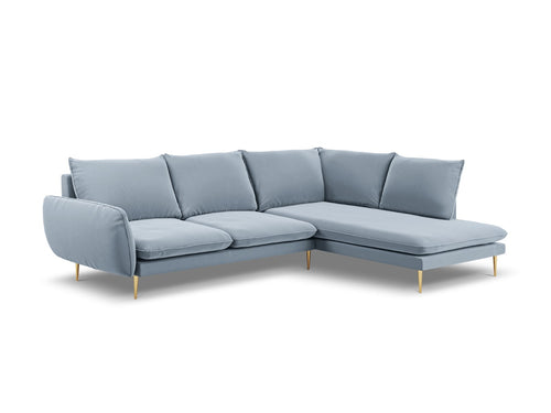 Cosmopolitan Design rechter hoekbank Vienna 6-zits, flueel, lichtblauw - 185x275x95cm
