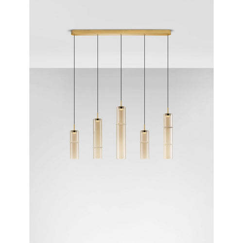 Nova Luce SANO Hanglamp voor aan het plafond, glanzend geborsteld goud, cognackleurige Triac dimbare LED 18W 1080lm 3000K