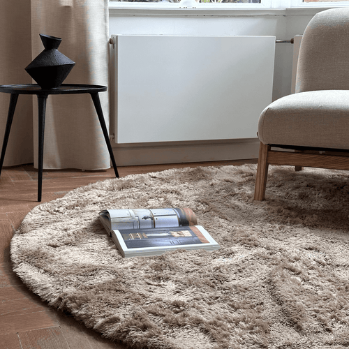Rond hoogpolig vloerkleed Odelia bruin/taupe - Interieur05 - 240 x 240 cm - vtwonen shop